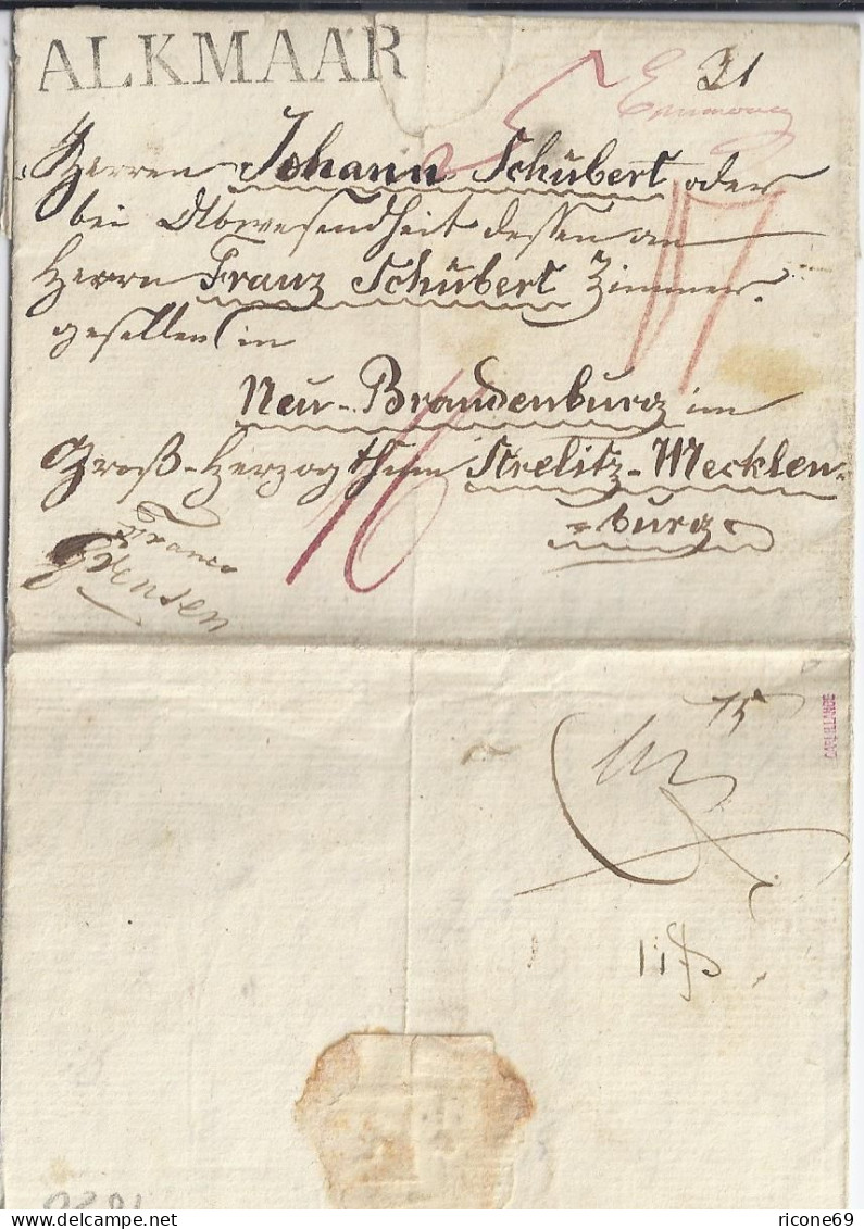 NL 1820, Teil Porto Brief V. Alkmaar N. Mecklenburg Strelitz. Destination! #2630 - ...-1852 Préphilatélie