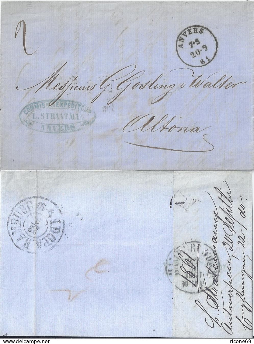 Belgien 1861, K1 ANVERS Auf Brief N. Dänemark M. Rs. KDOPA Hamburg. #2628 - Autres & Non Classés