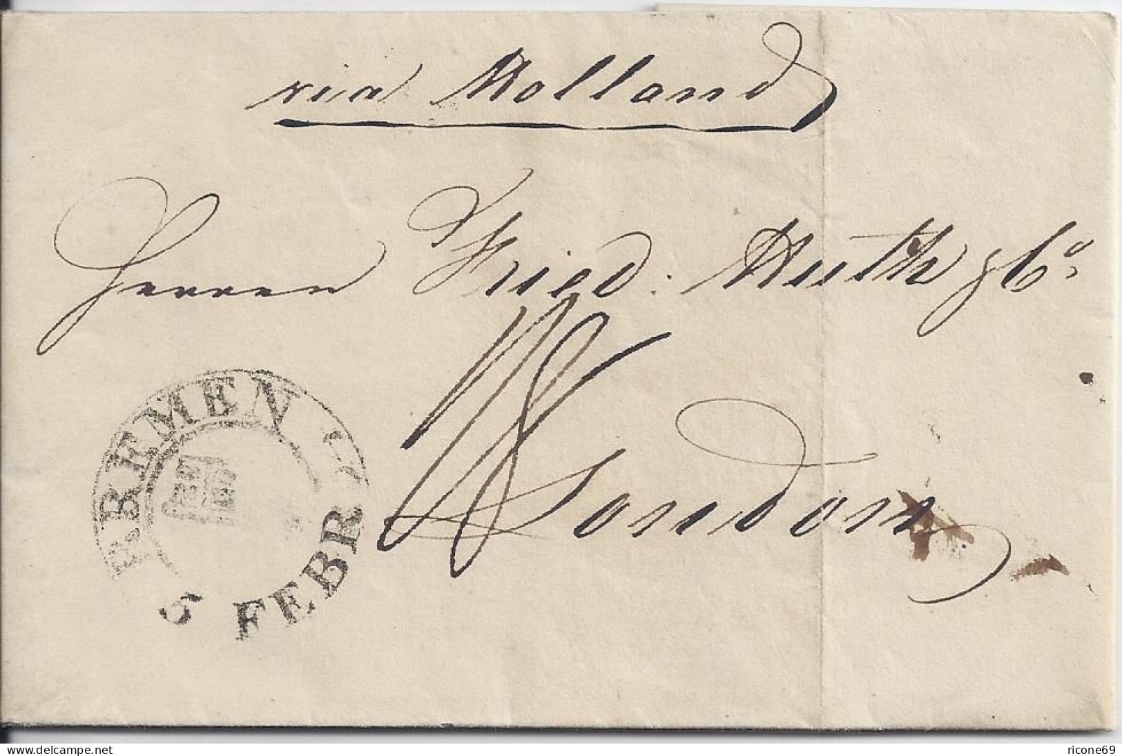 Bremen 1834, Schlüssel Stempel Auf Porto Brief "via Holland" N. GB. #2631 - Brême