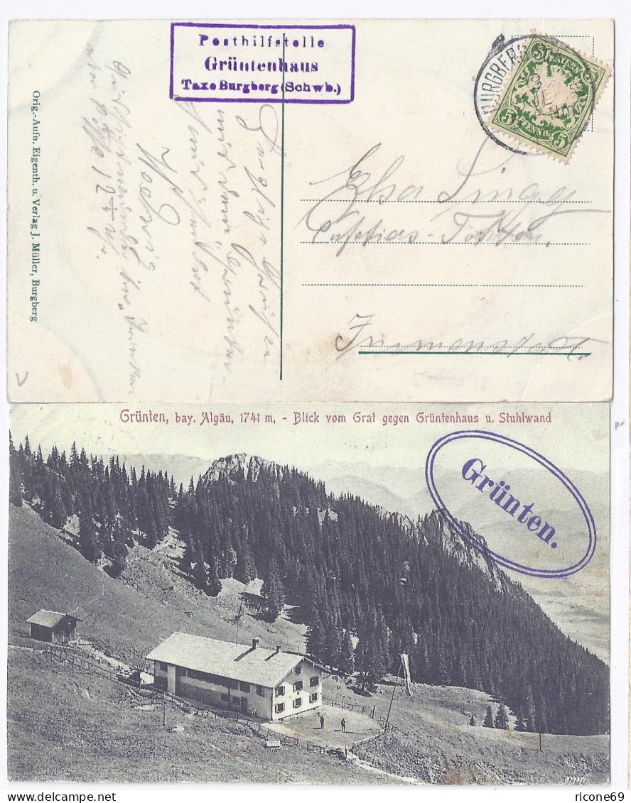 Bayern 1910, AK U. R3 Posthilfstelle Grüntenhaus Taxe Burgberg. #2119 - Storia Postale