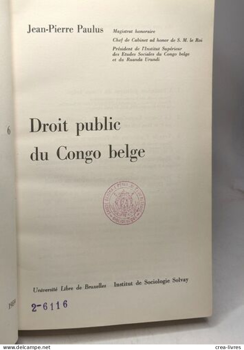 Droit Public Du Congo Belge / études Coloniales 6 - Droit