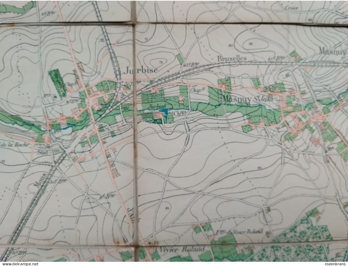 Carte Topographique Toilée Militaire STAFKAART 1870 JURBISE Erbaut Maisieres Nimy Ghlin Verrerie Masnuy St Jean Pierre - Cartes Topographiques