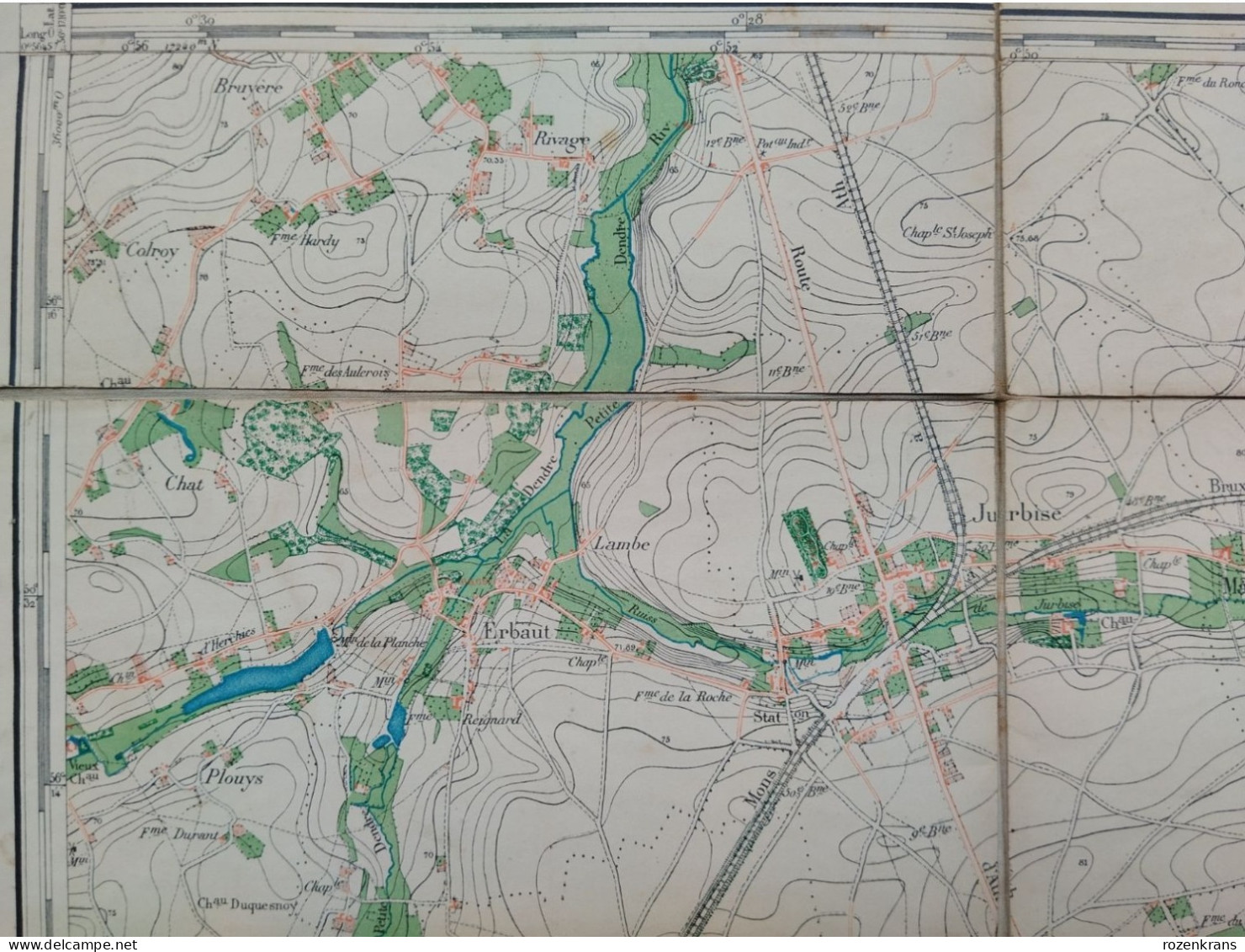 Carte Topographique Toilée Militaire STAFKAART 1870 JURBISE Erbaut Maisieres Nimy Ghlin Verrerie Masnuy St Jean Pierre - Cartes Topographiques