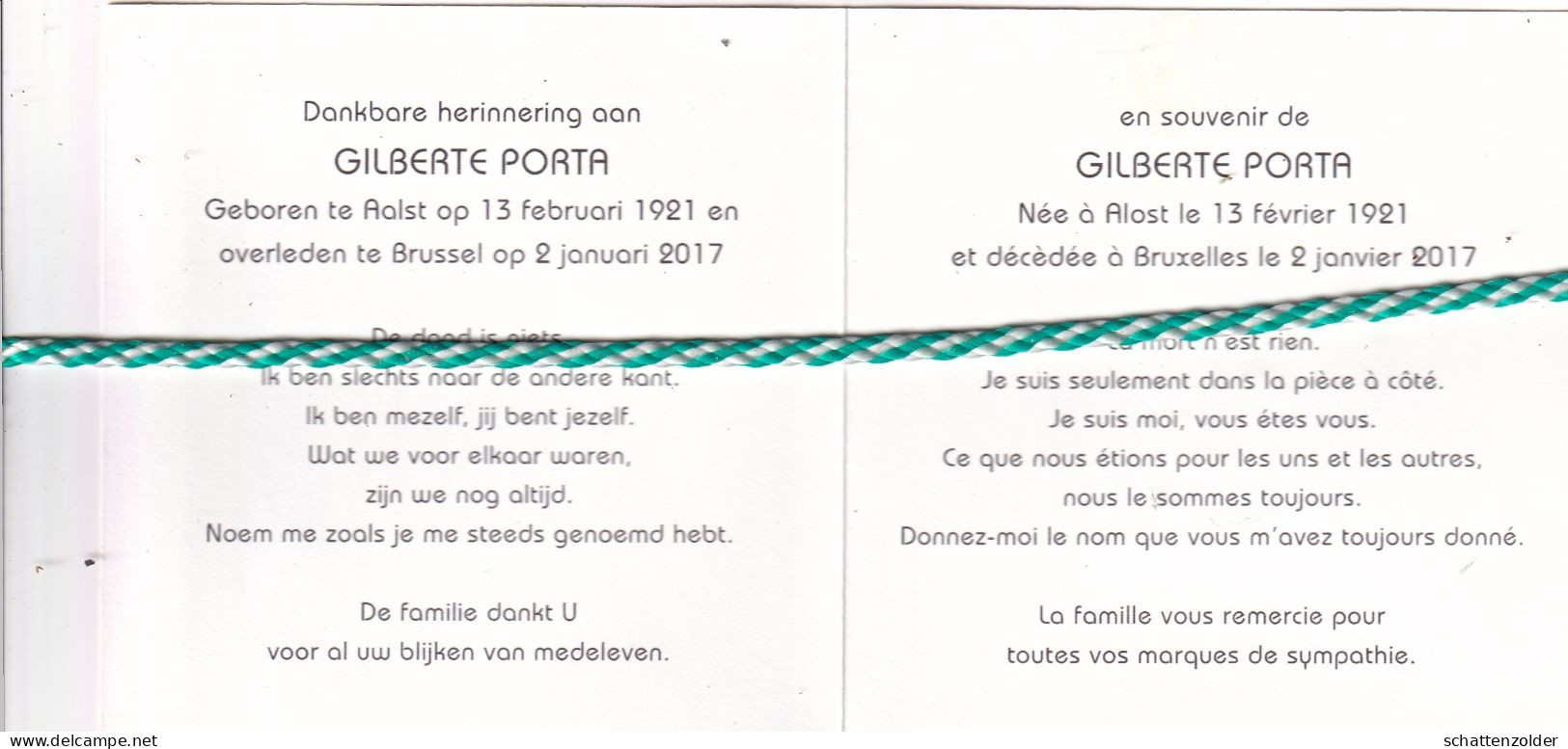 Gilberte Porta, Aalst 1921, Brussel 2017; Foto - Overlijden