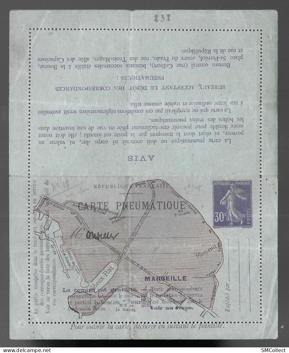 Marseille, Entier Postal 30 Centimes, Carte Pneumatique (ASp7) - Rohrpost