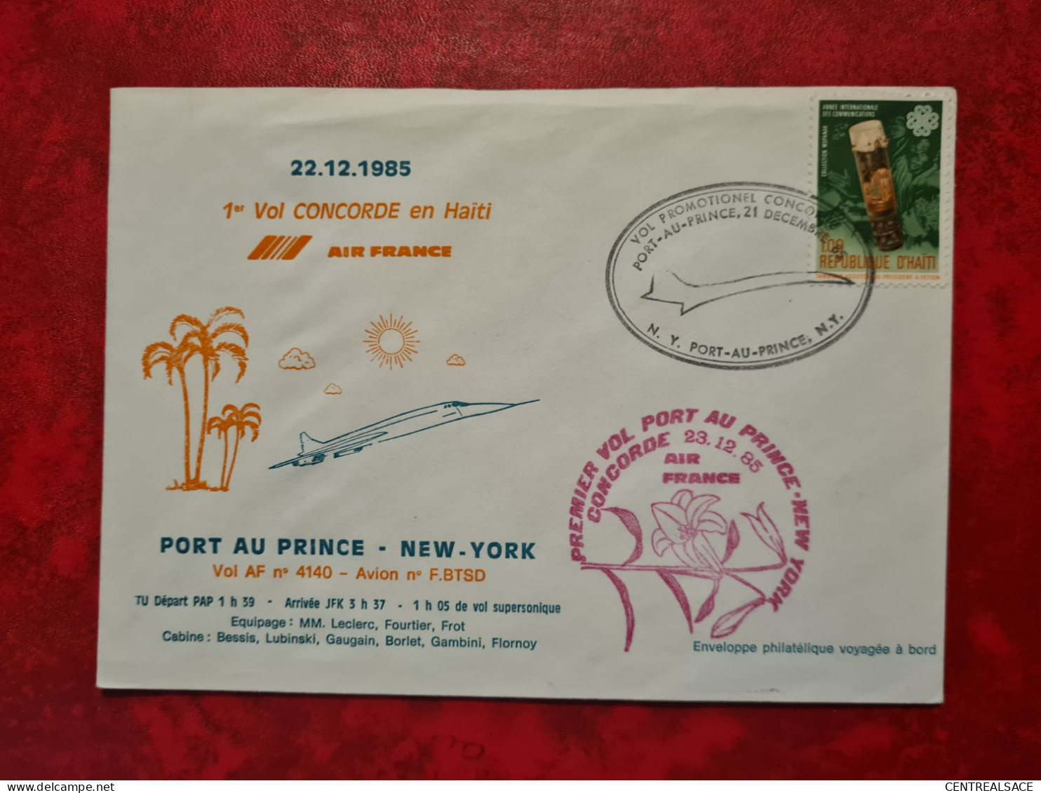 Lettre 1ER VOL CONCORDE EN HAITI 1985 PORT AU PRINCE  NEW YORK AIR FRANCE - Haïti