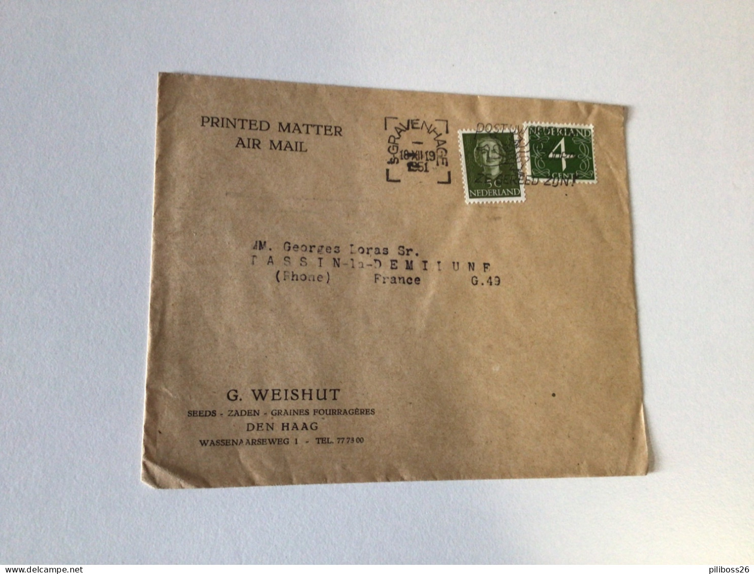 Lot de lettres des Pays Bas vers la France , de 1930 à 1951 , perforé , distributeur, différentes valeurs d affranchisse