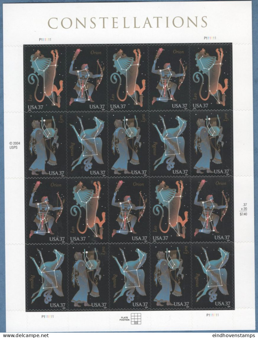 USA 2005 Constellations Foil Sheet 20 Val. MNH Lion, Lyra, Orion, Pegasus - Astrology