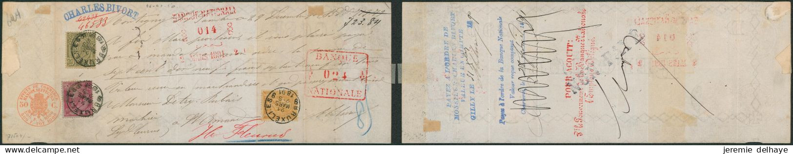 émission 1884 - Affranch. Tricolore çàd N°46, 47 Et 50 Sur Effet De Commerce (Charles Bivort, Bruxelles 1891) - 1884-1891 Léopold II