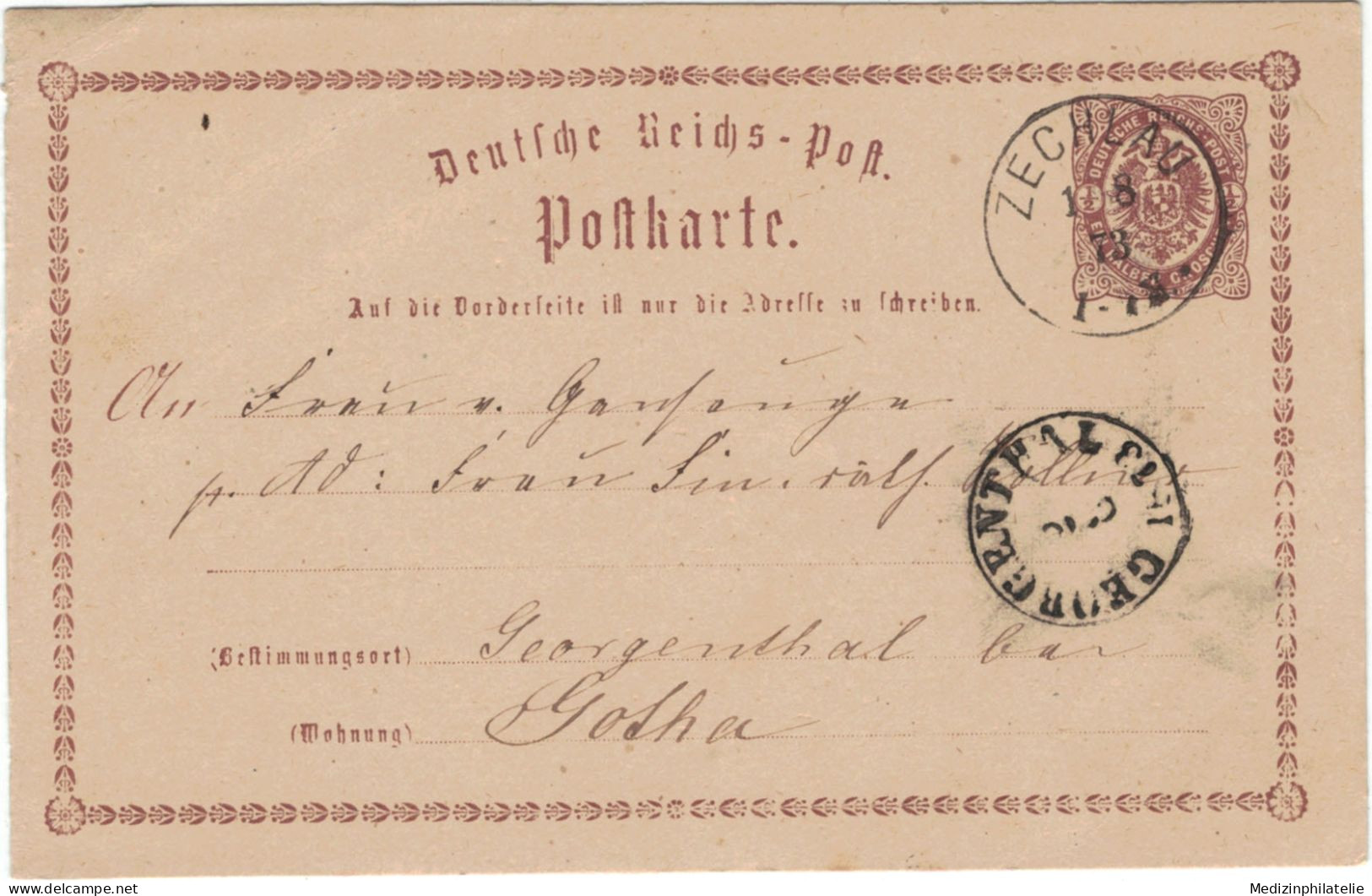 Ganzsache 1/2 Groschen - Zechlau Pol. Ciecholewy	Czechlau 1873 > Gotha Georgenthal - Cartoline