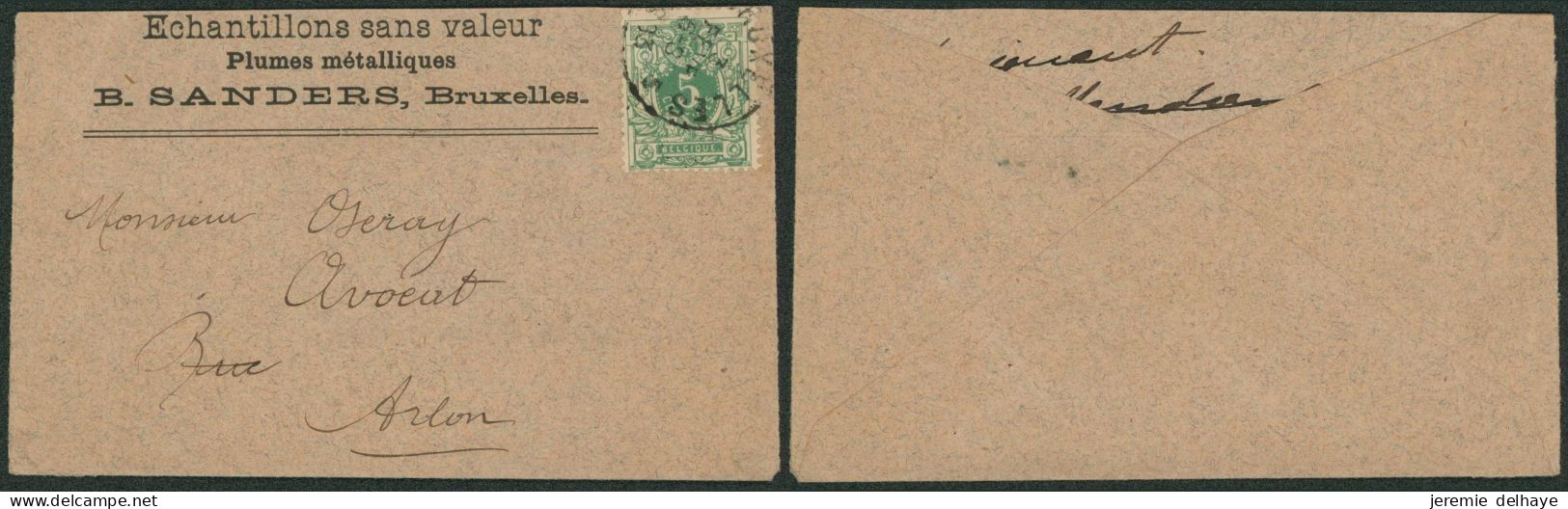 émission 1884 - N°45 Sur Petite Enveloppe Imprimée "échantillon Sans Valeur" Expédié De Bruxelles > Arlon. - 1884-1891 Leopoldo II