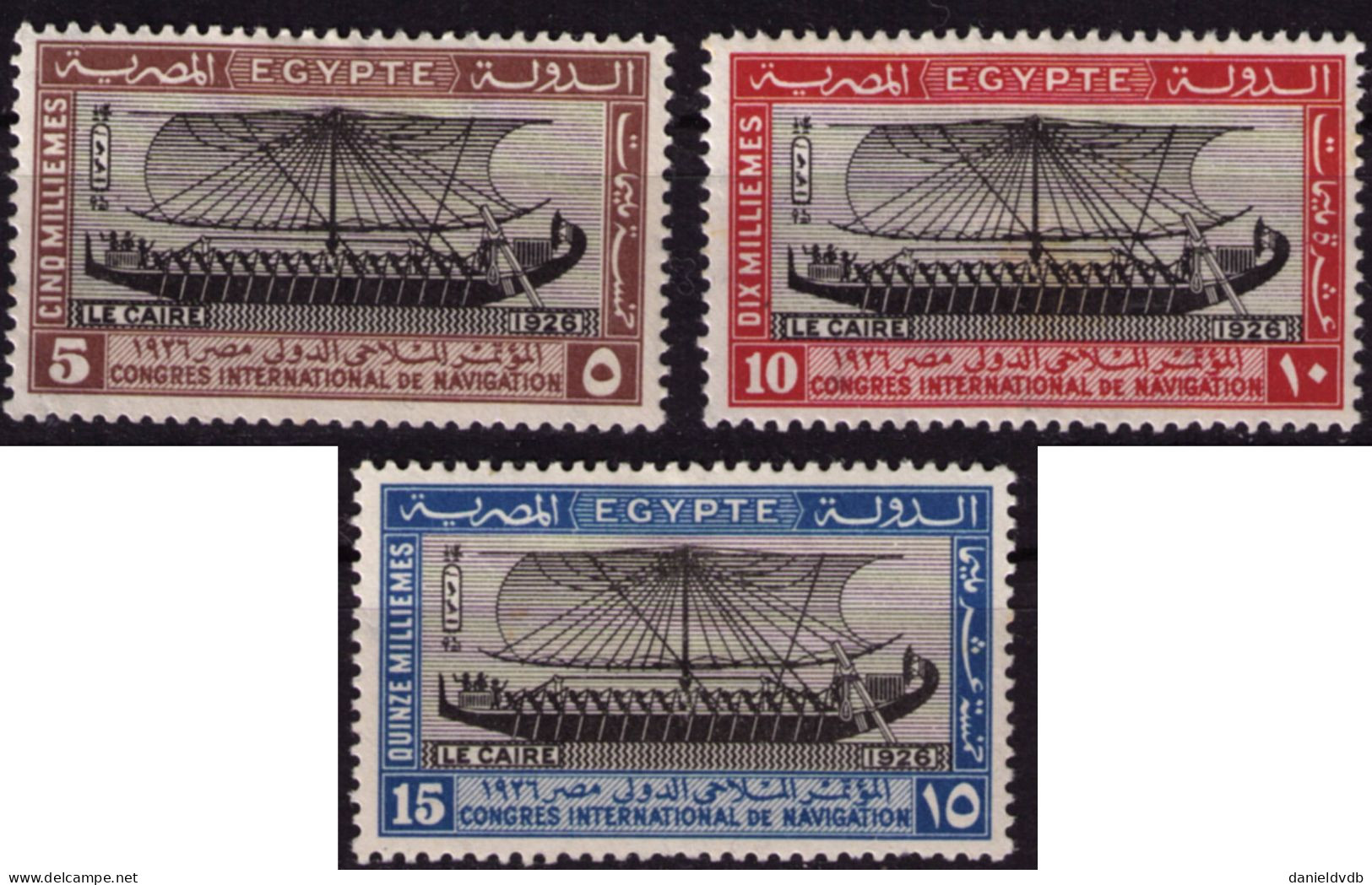 Egypt 1926 International Navigation Congress In Cairo Scott # 118-120 Unused Mint With Full Gum * MH CV 10.50$ - Neufs