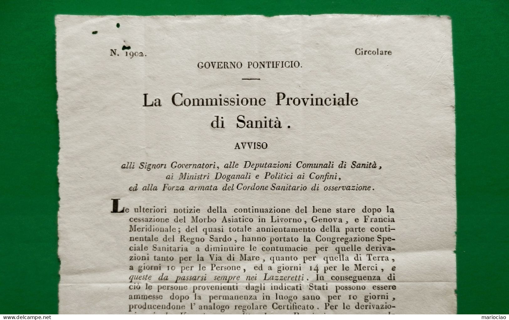D-IT Bologna 1835 EPIDEMIA PESTE Da Livorno, Genova E Francia. Lazzaretti - Historische Documenten