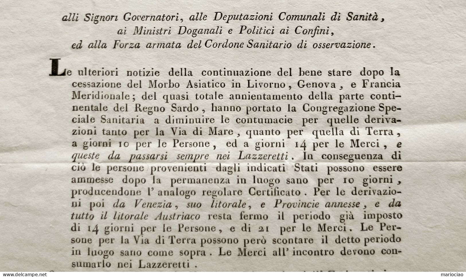 D-IT Bologna 1835 EPIDEMIA PESTE Da Livorno, Genova E Francia. Lazzaretti - Documentos Históricos