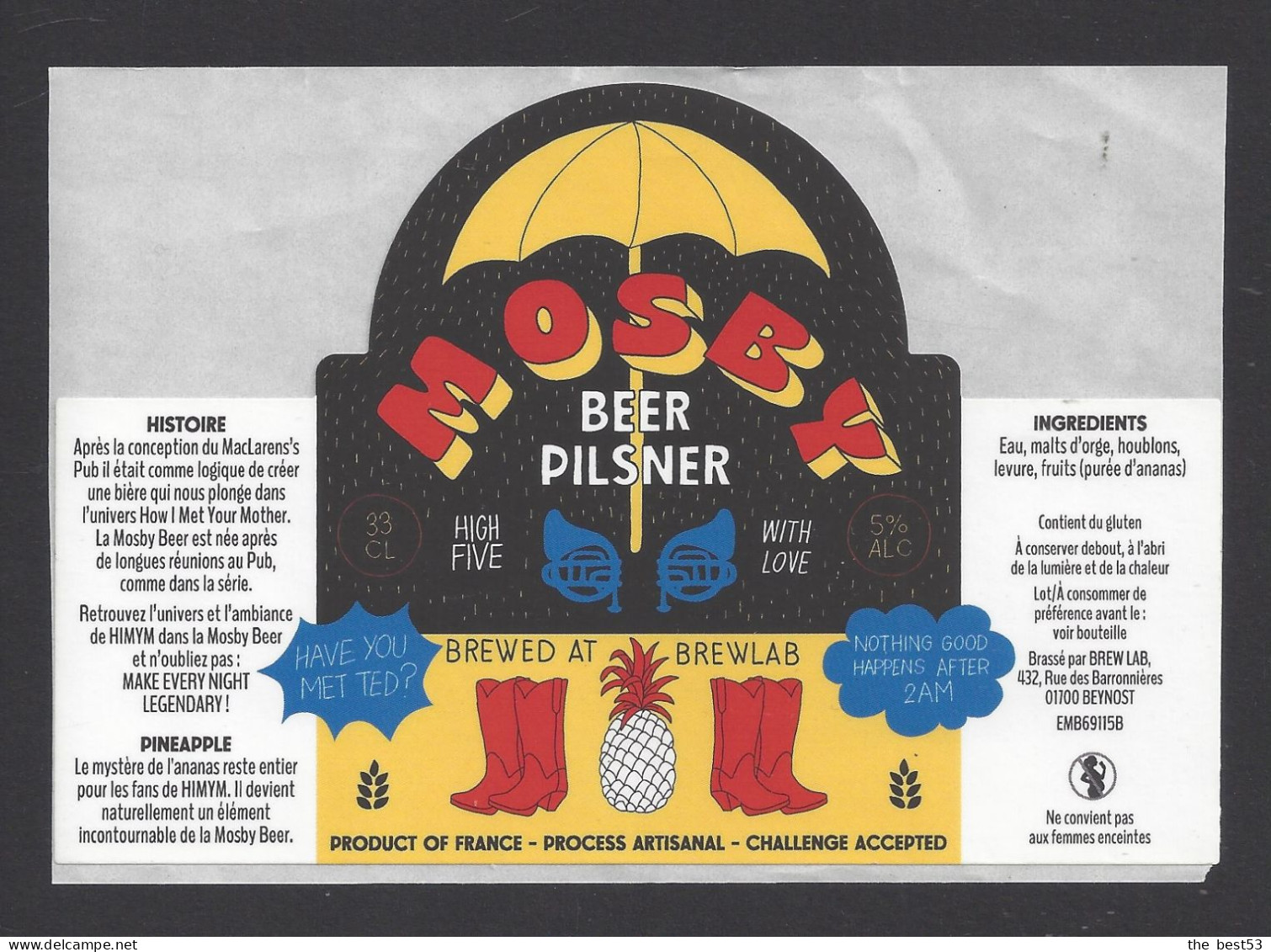 Etiquette De Bière Pilsner  -  Mosby Beer  -  Brasserie Brew Lab à Beynost (01) - Bière