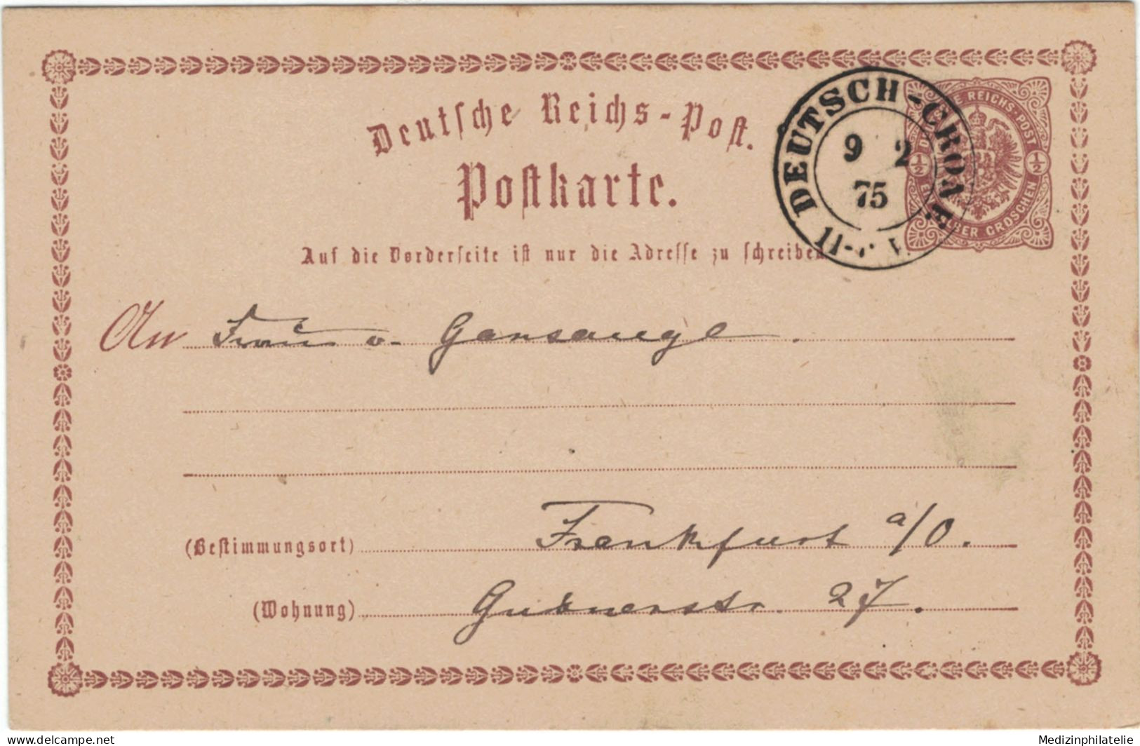 Ganzsache 1/2 Groschen - Deutsch-Crone 1875 > Frankfurt Oder - Tarjetas