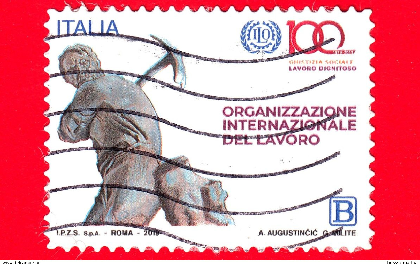 ITALIA - Usato - 2019 - 100 Anni Dell’Organizzazione Internazionale Del Lavoro – OIL - Minatore - B - 2011-20: Afgestempeld