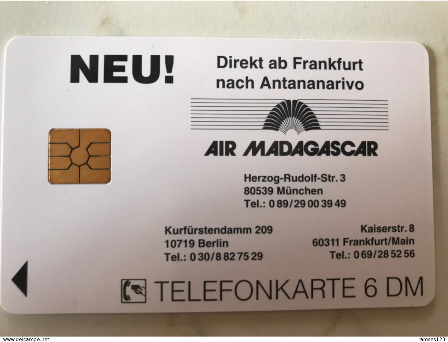 CHIP CARD GERMANY  PLANE  AIR MADAGASCAR - Avions