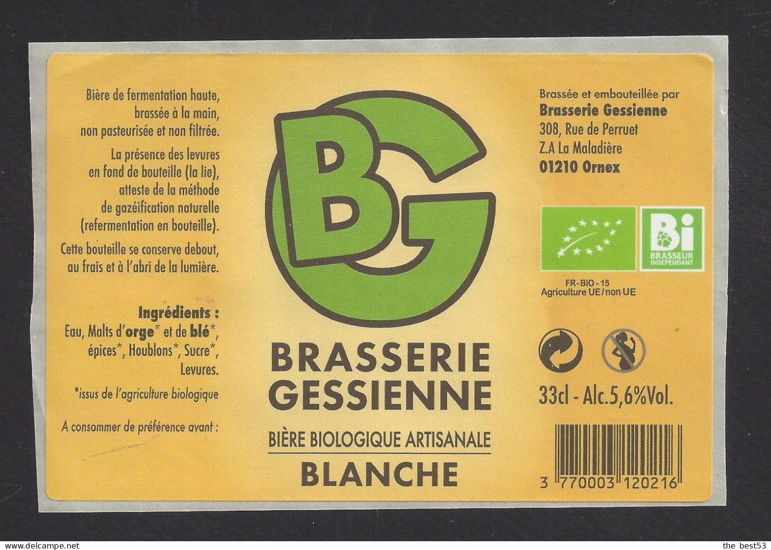 Etiquette De Bière Blanche   -  Brasserie Gessienne à Ornex (01) - Bière