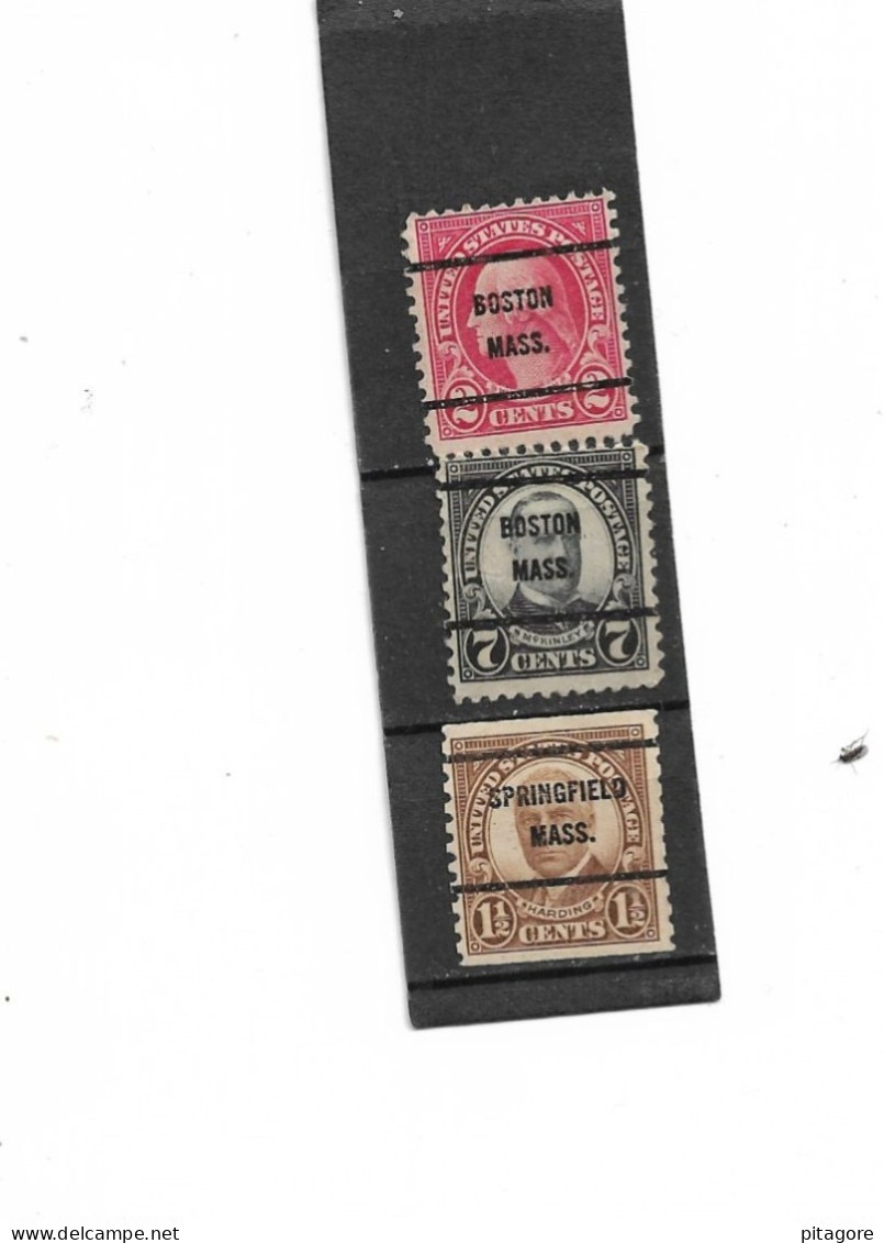 Etats-unis D'Amérique  Préoblitérés ,   3 Timbres Neufs ( Boston Mass  Boston Mass- Springfield Mass ) - Voorafgestempeld