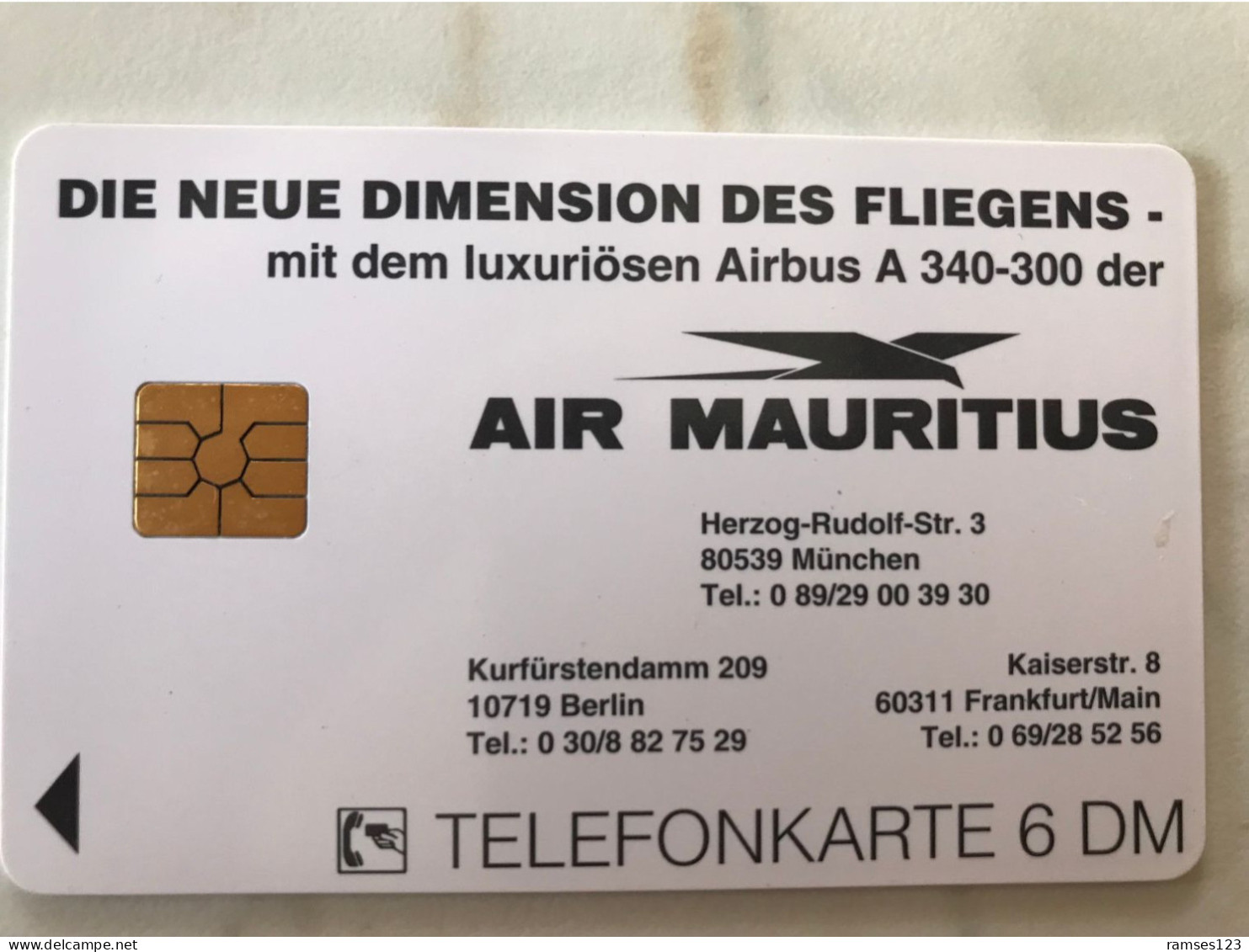 CHIP CARD GERMANY  PLANE  AIR   MAURITIUS - Aerei
