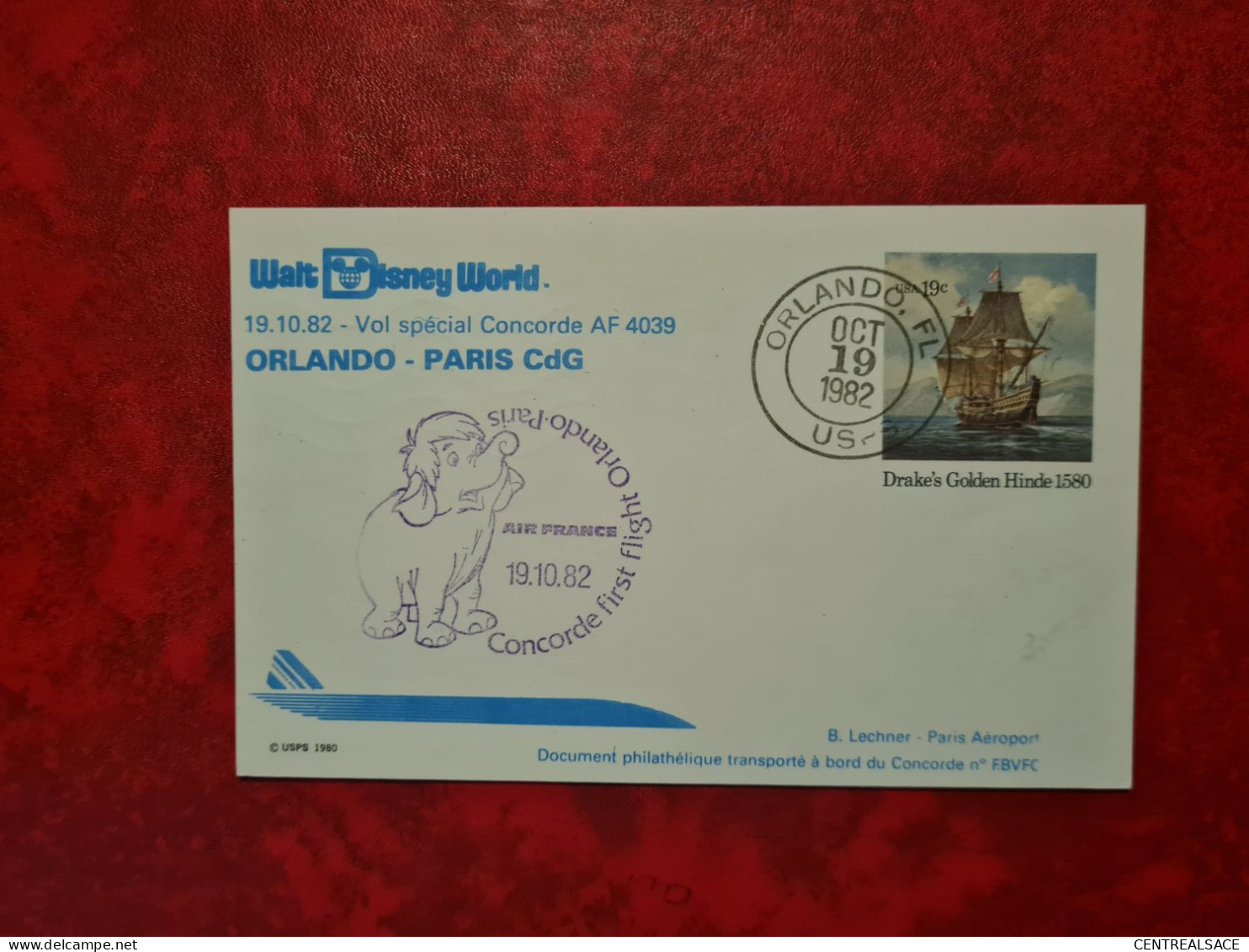 Lettre CONCORDE 1982 VOL ORLANDO PARIS WALT DISNEY VOL CONCORDE AF 4039 SUR CARTE ENTIER - Other & Unclassified