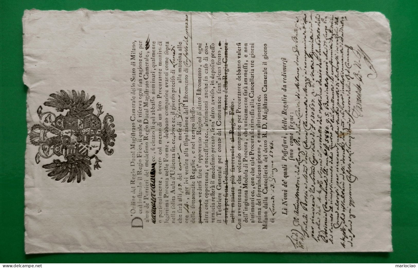 D-IT Ducato Di Milano 1788 Giuseppe II D'Austria - Magistrato Camerale Al Capitano Di Giustizia - Historische Documenten