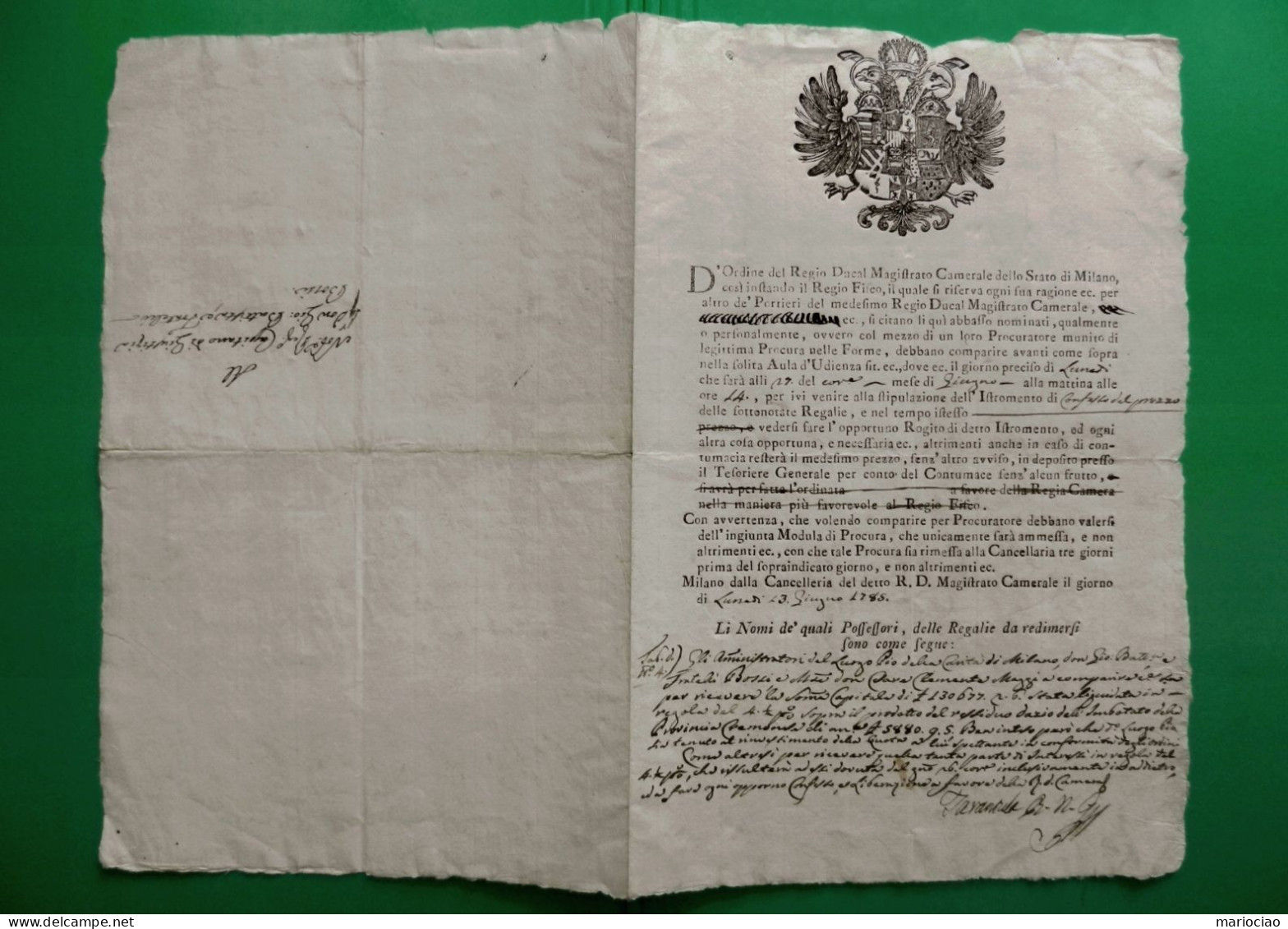 D-IT Ducato Di Milano 1788 Giuseppe II D'Austria - Magistrato Camerale Al Capitano Di Giustizia - Documentos Históricos