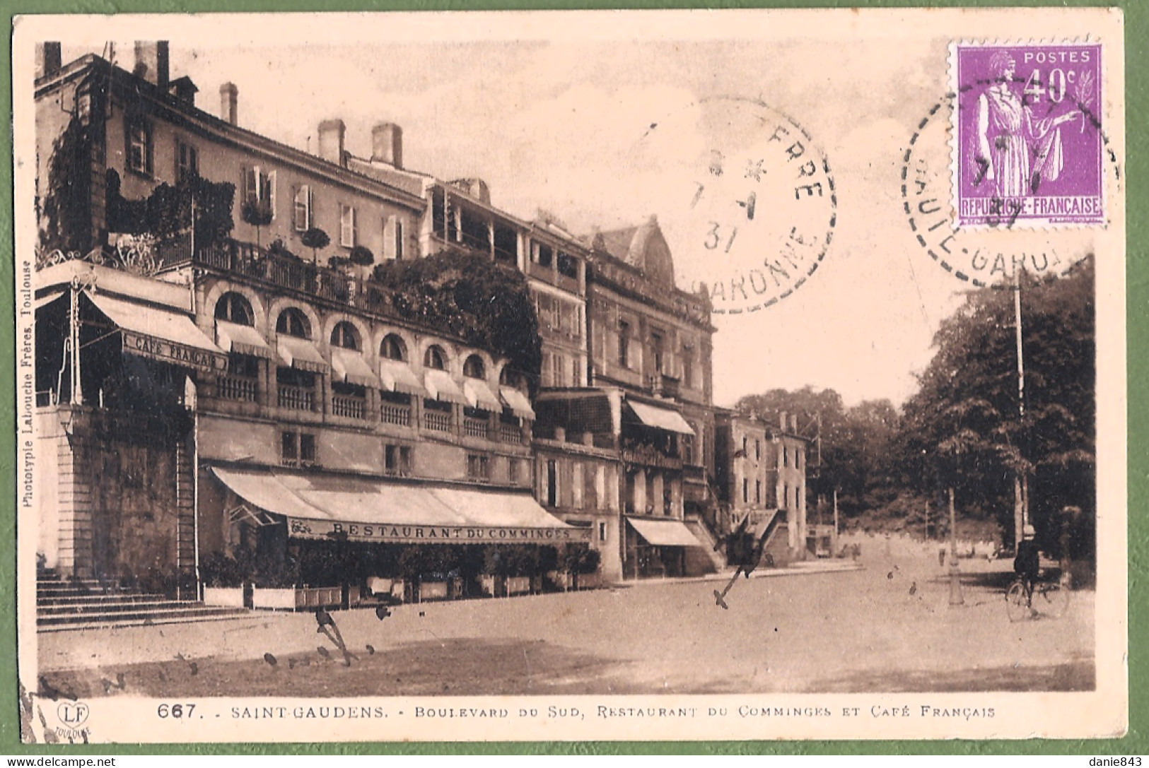 CPA  - HAUTE GARONNE - SAINT GAUDENS - BOULEVARD DU SUD - RESTAURANT DU COMMINGES ET CAFÉ FRANCAIS - Cycliste - Saint Gaudens