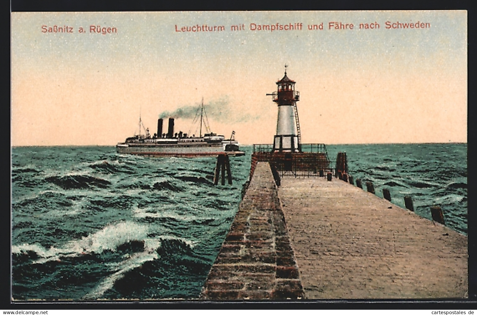 AK Sassnitz /Rügen, Leuchtturm Mit Dampfer  - Sassnitz