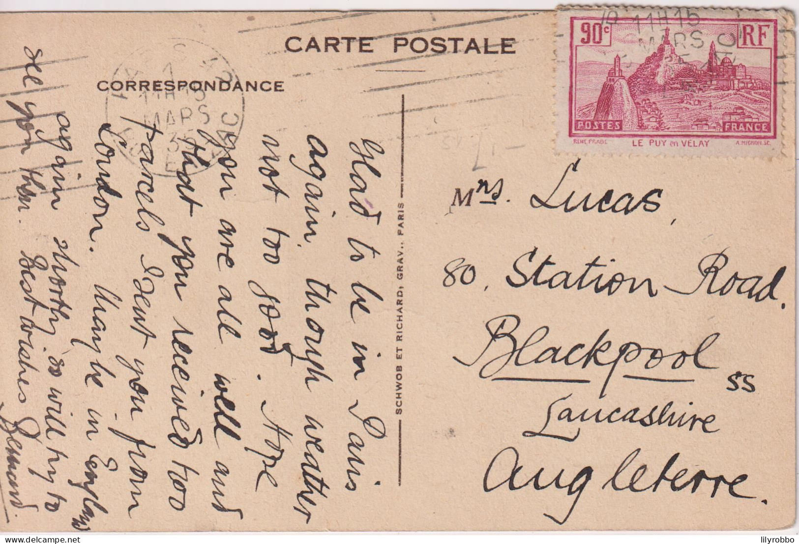 PARIS - Hotel Royal Monceau Avenue Hoche. VG Old Cars Etc - 1935 Postmark - Cafés, Hôtels, Restaurants