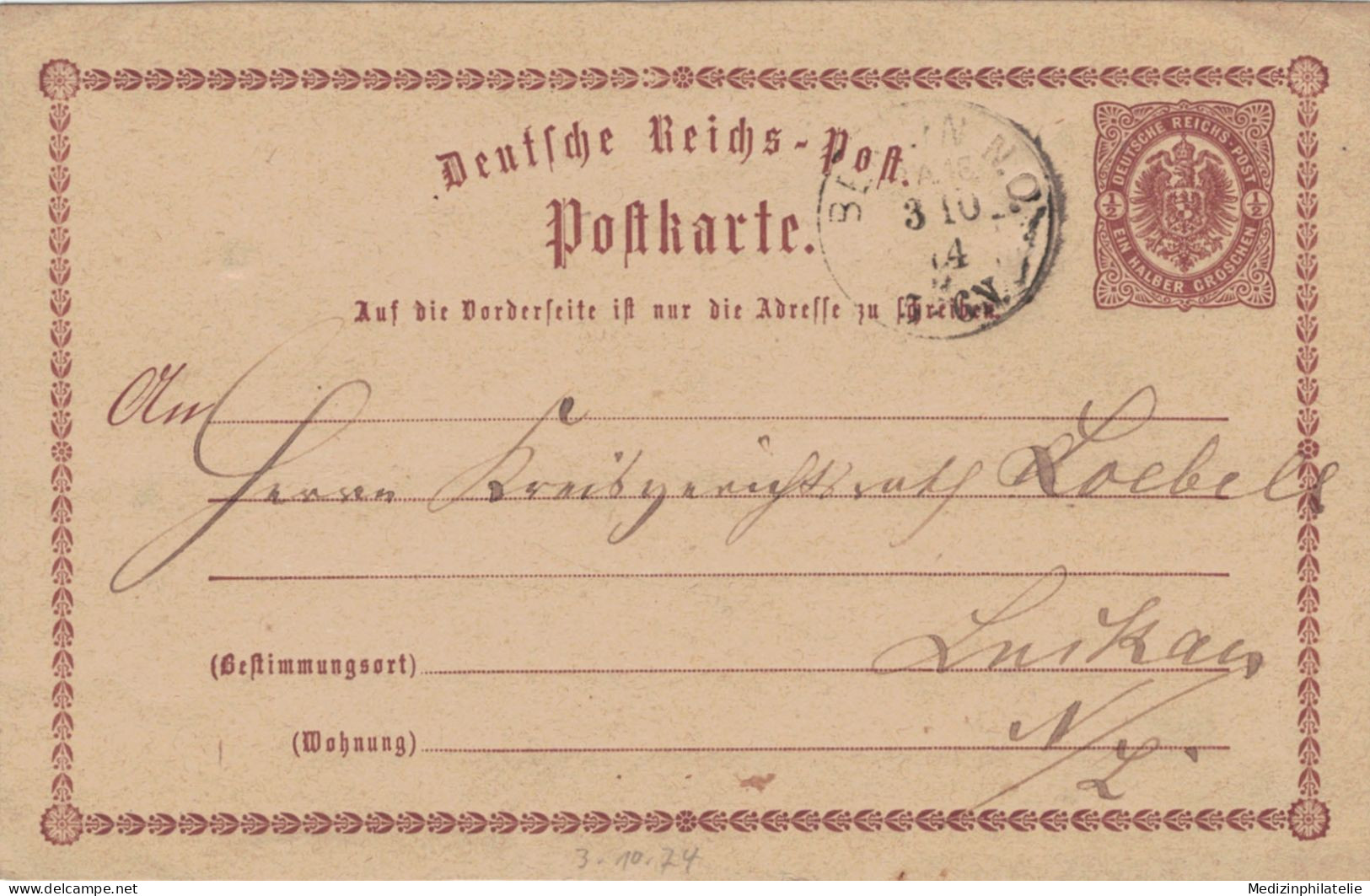 Ganzsache 1/2 Groschen - Berlin N.O. 1874 > Luckau - Postkarten