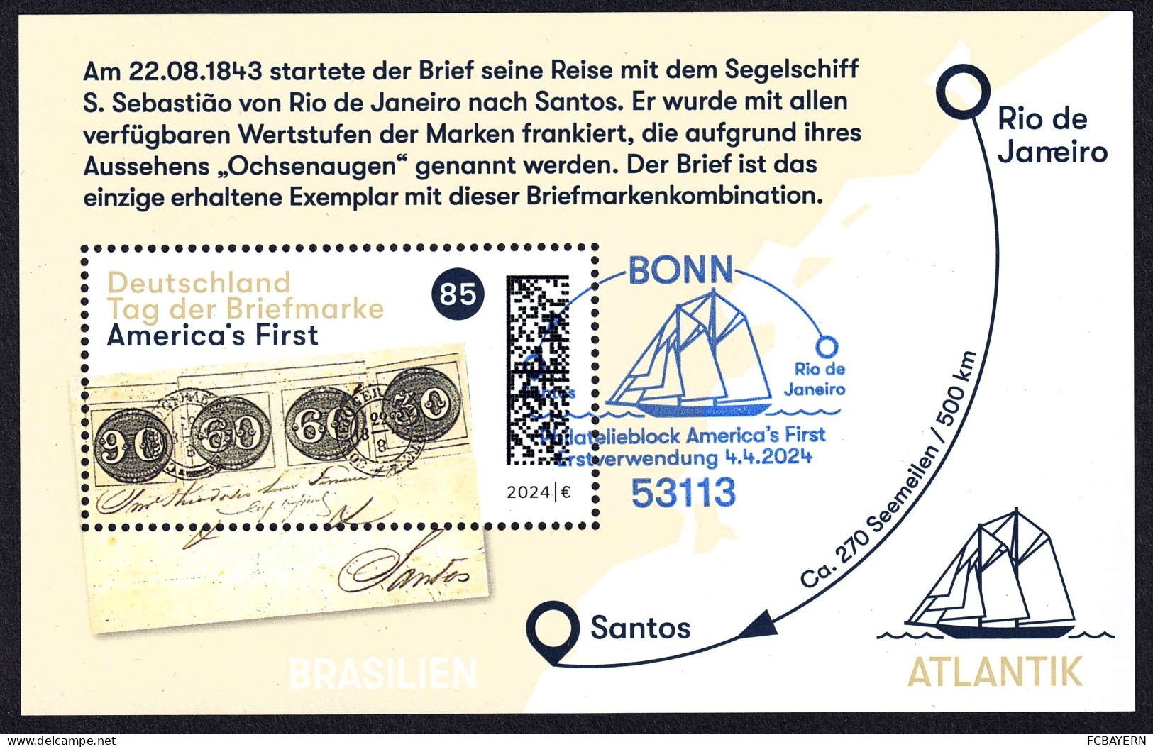 BRD Mi. Block 93 "Tag Der Briefmarke - America`s First " ESST Bonn - Usados