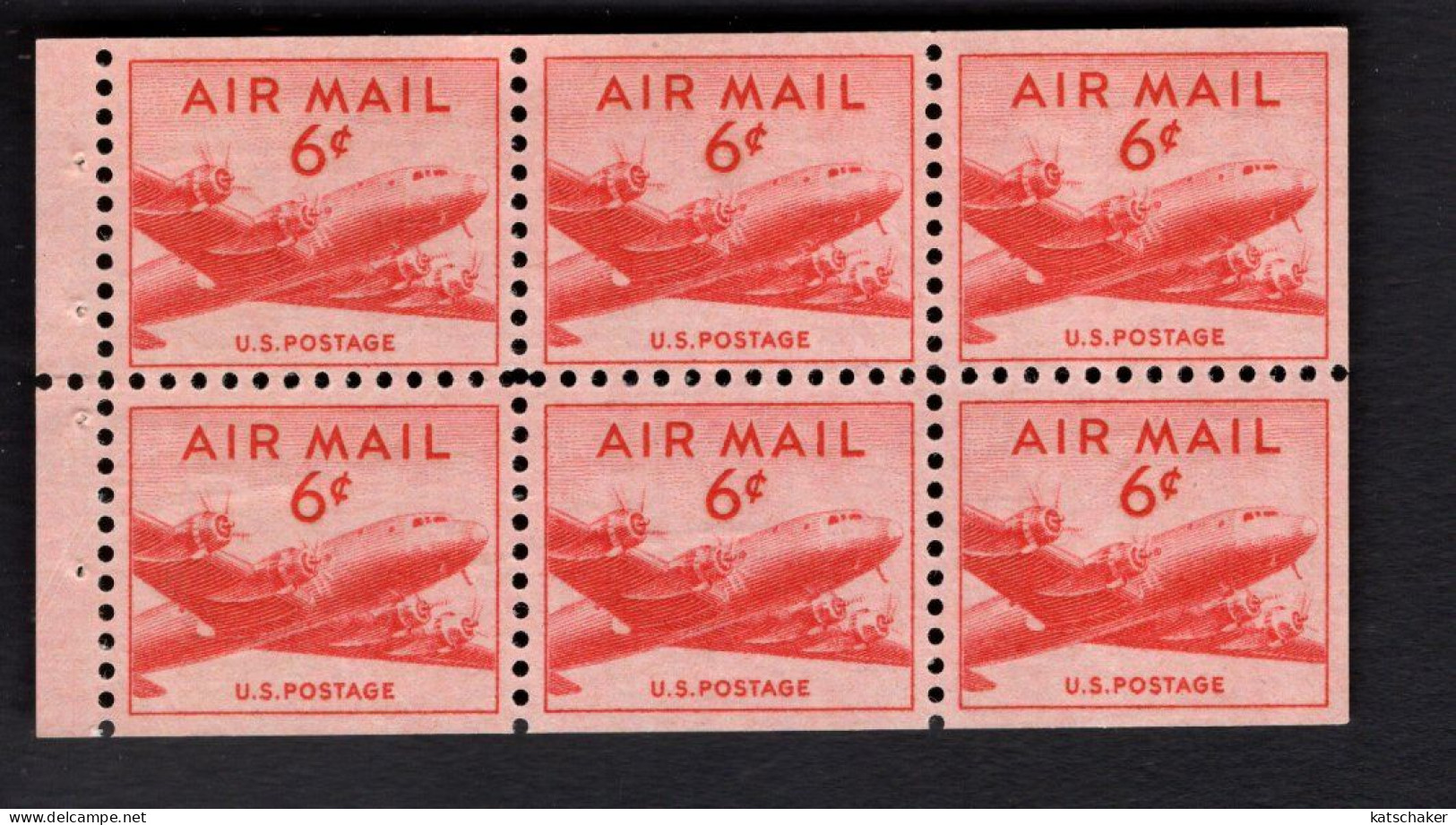 203520885 1949 SCOTT C39A (XX) POSTFRIS MINT NEVER HINGED - Booklet Pane Of 6 -  DC-4 SKYMASTER - AIRPLANE - 2b. 1941-1960 Nuovi