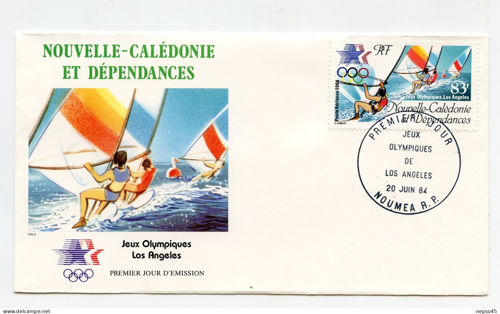 Enveloppe Timbres Premier Jour D'émission.nouvelle-Calédonie.jeux Olympiques De Los Angeles 20 Juin 84 Noumea R P - Altri & Non Classificati