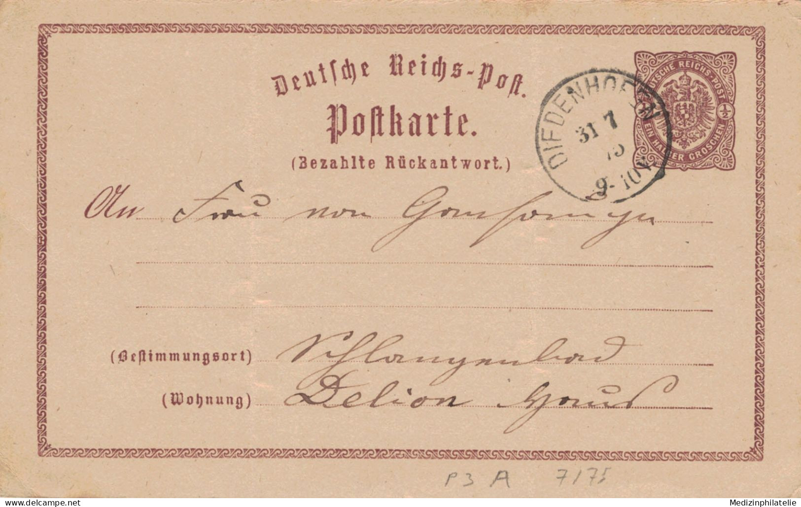 Ganzsache 1/2 Groschen - Diedenhofen - Thionville 1875 > Schlangenbad - Postcards