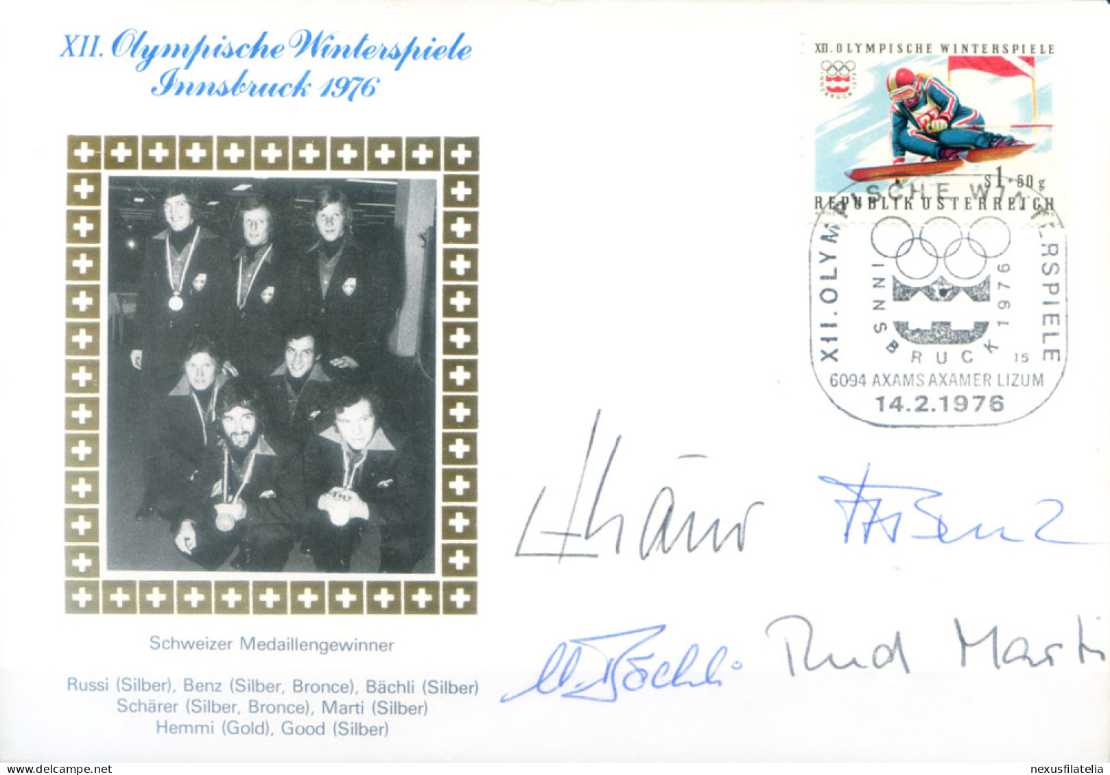 Sport. Olimpiadi Innsbruck 1976. Busta Con Autografi Di Alcuni Atleti Svizzeri Medagliati. - Sonstige & Ohne Zuordnung