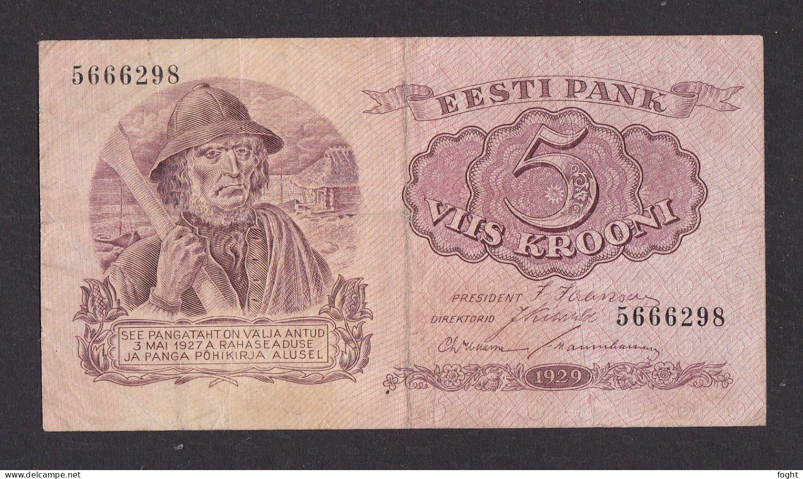 1929 Estonia Bank Of Estonia Banknote 5 Krooni,P#62A - Estonie