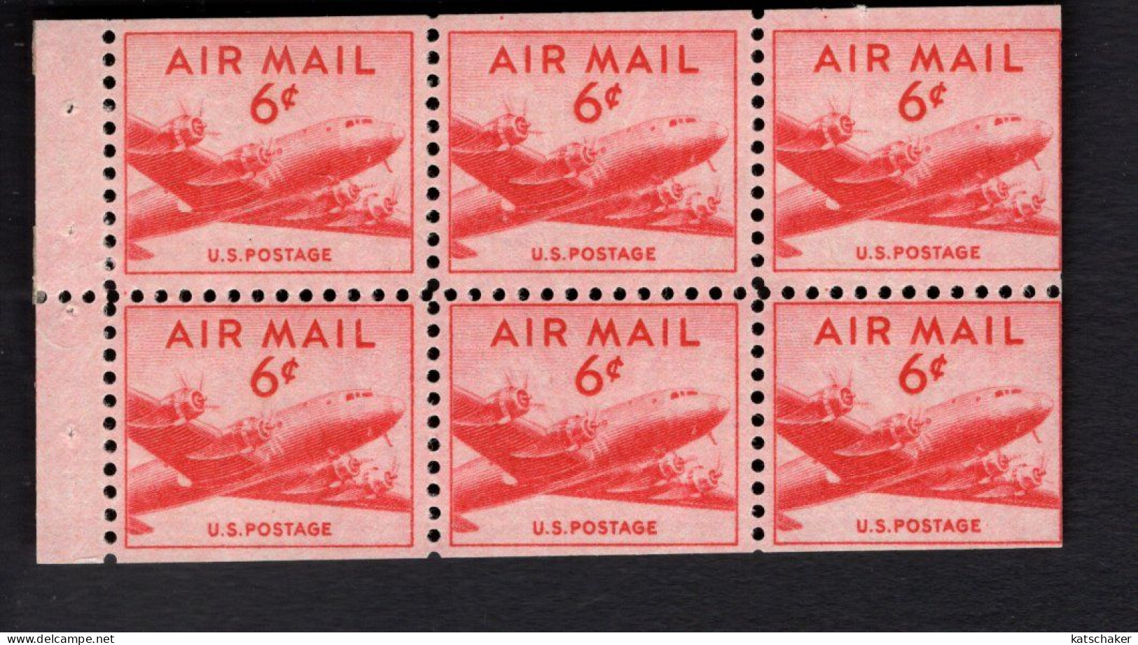2021706665 1949 SCOTT C39A (XX) POSTFRIS MINT NEVER HINGED - Booklet Pane Of 6 -  DC-4 SKYMASTER - AIRPLANE - 2b. 1941-1960 Unused