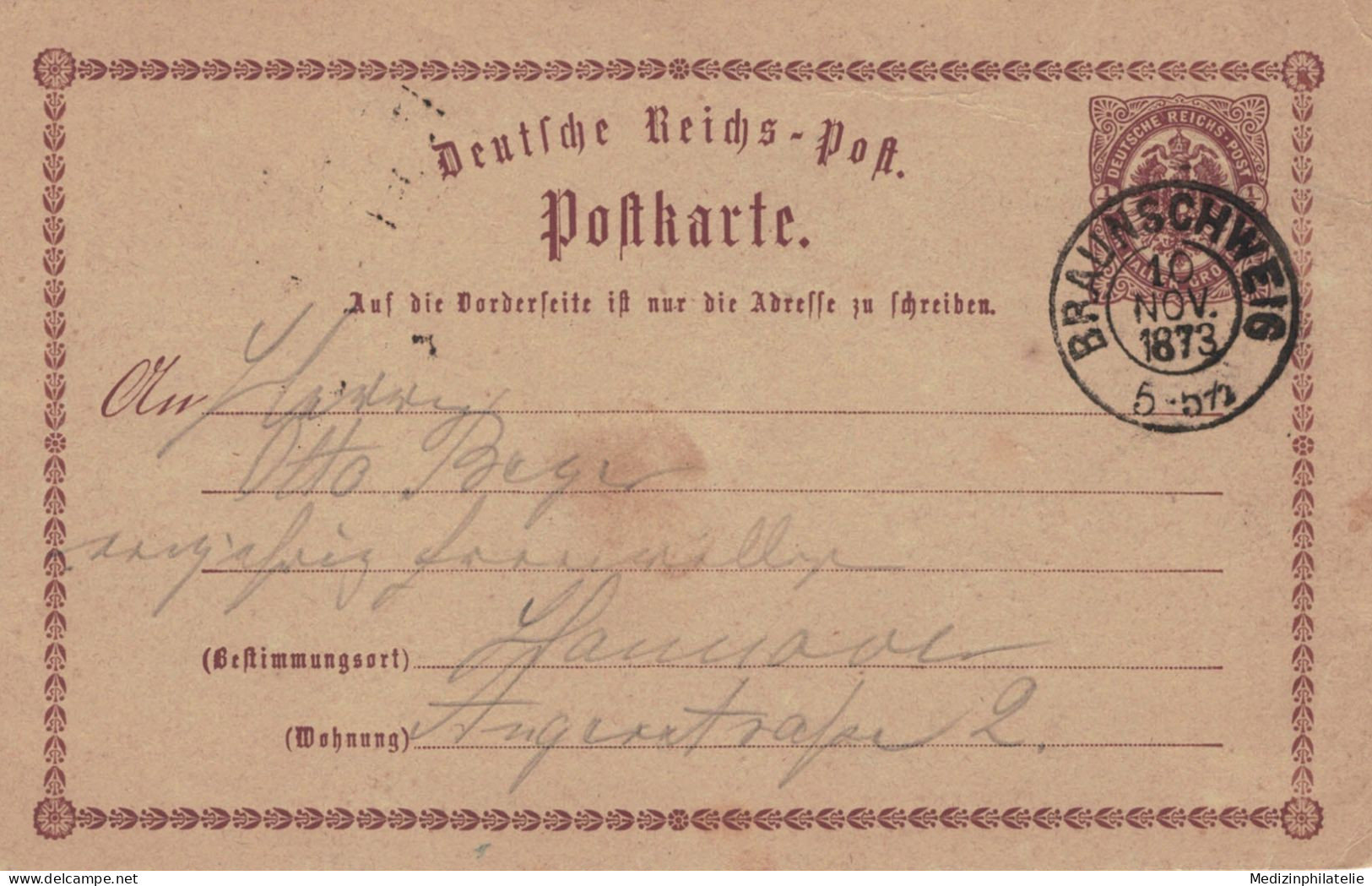 Ganzsache 1/2 Groschen - Braunschweig 1873 > Hannover - Cartes Postales