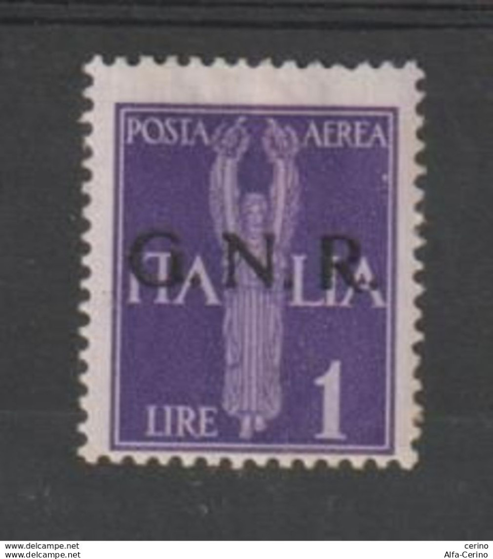 R.S.I. - VARIETA':  1944  P.A.  ALLEGORIA  -  £. 1  VIOLETTO  L. -  TIRATURA  BS.  -  SASS. 121/I - Posta Aerea
