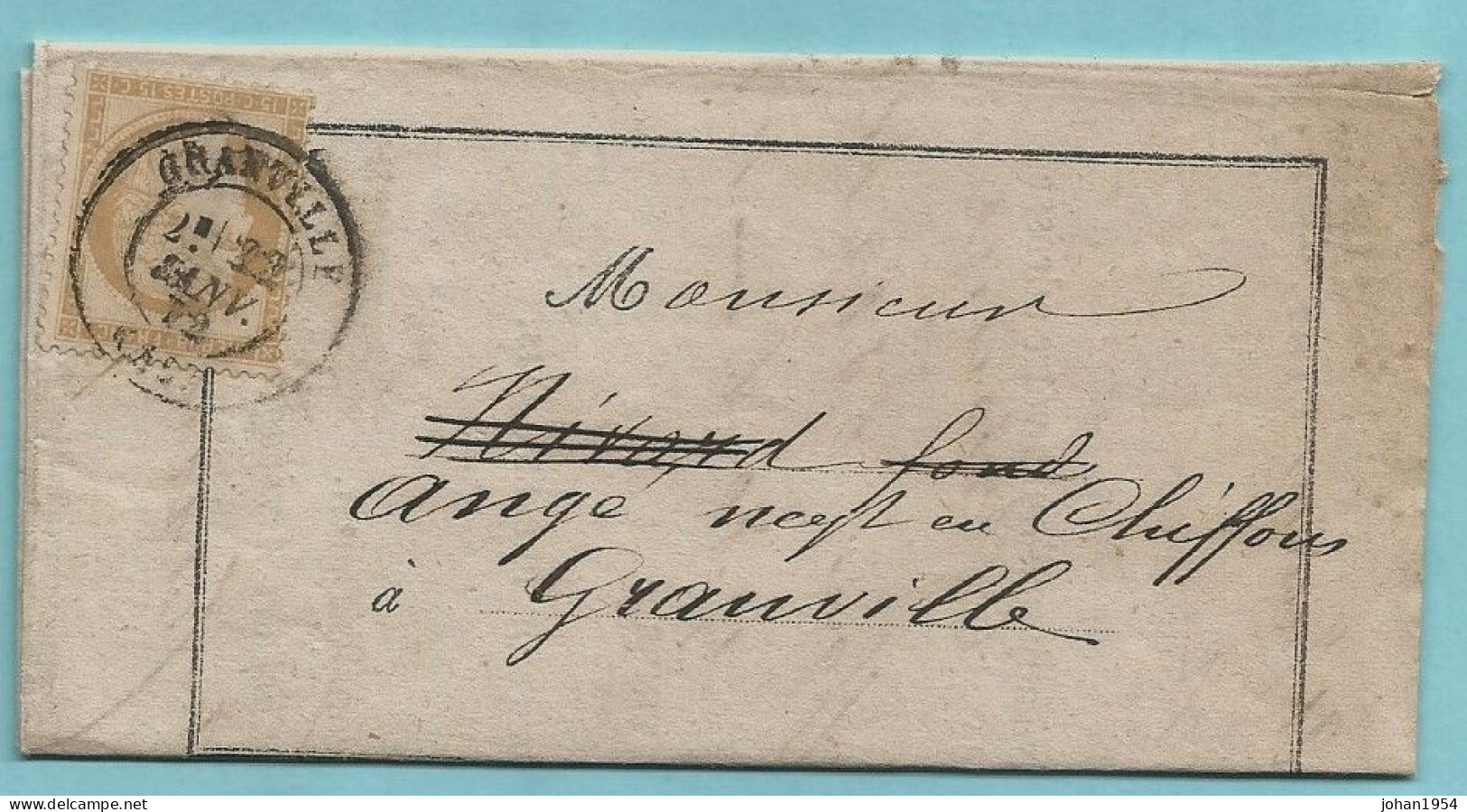 N°55 Sur Lettre CHEMINS DE FER DE L'OUEST / GARE DE GRANVILLE, Obl. GRANVILLE 22/02/1872 - 1871-1875 Ceres