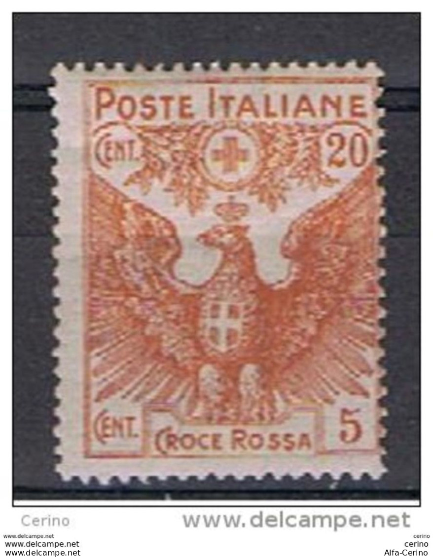 REGNO:  1915/16  CROCE  ROSSA  -  20 C./5 C. ARANCIO  N. -  SASS. 105 - Nuevos