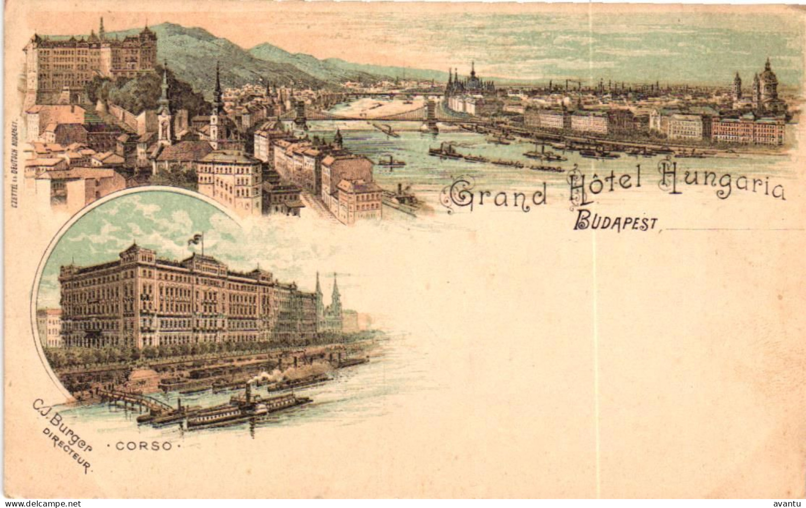 BUDAPEST / GRAND HOTEL HUNGARIA / LITHO CARD - Hungary