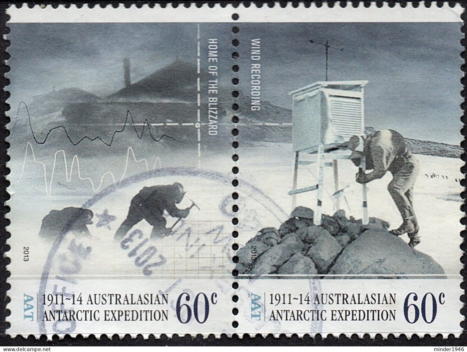 AUSTRALIAN ANTARCTIC TERRITORY (AAT) 2013 QEII 60c Joined Pair, 100th Anniv Australasian Antarctic Exp Used - Gebruikt