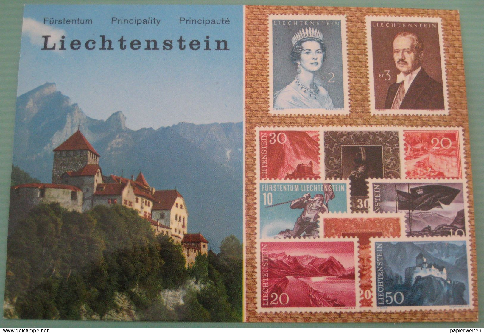 Vaduz - Mehrbildkarte "Fürstentum Principality Principauté Liechtentein" / Briefmarken - Liechtenstein