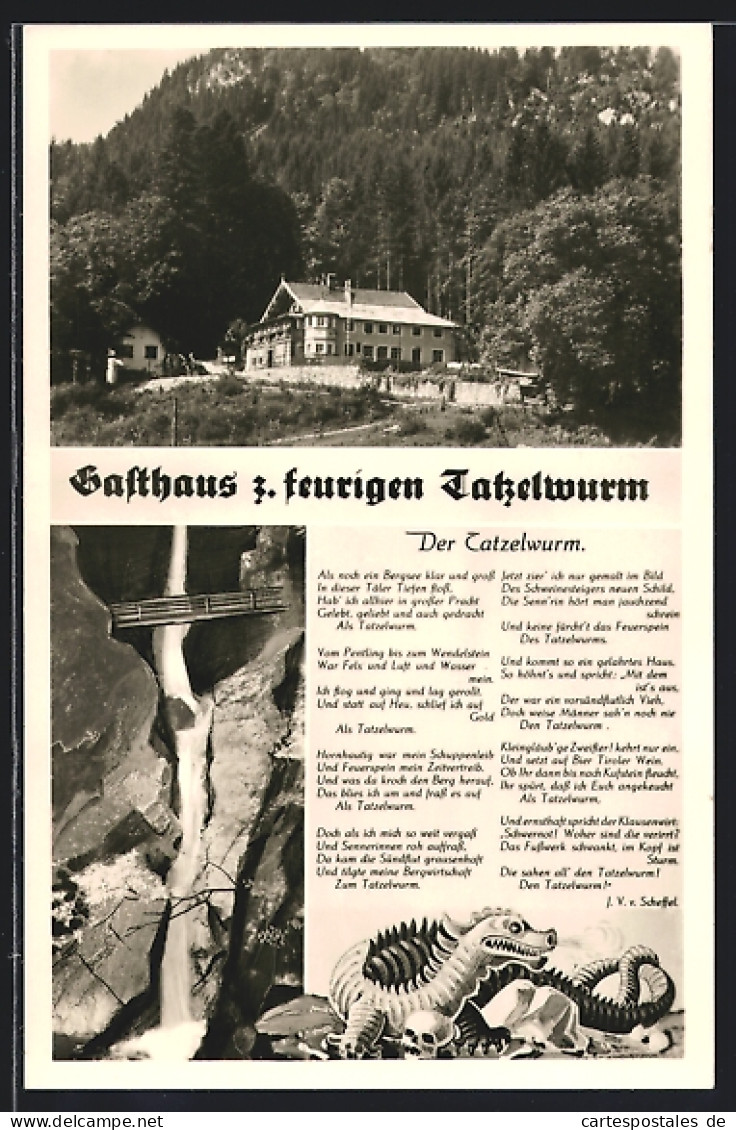 AK Oberaudorf, Gasthaus  Zum Feurigen Tatzelwurm  Mit Gedicht Von J. V. V. Scheffel Der Tatzelwurm  - Other & Unclassified