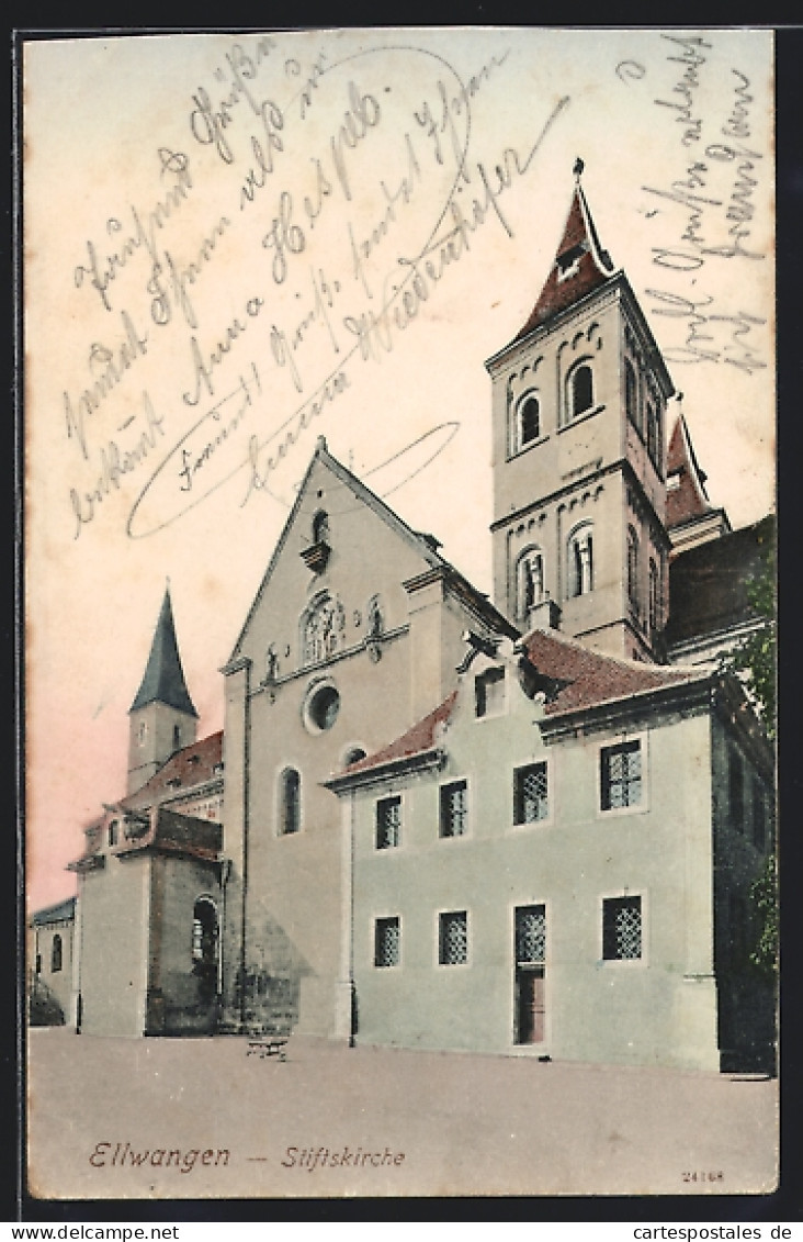 AK Ellwangen, Stiftskirche, Strassenpartie  - Ellwangen