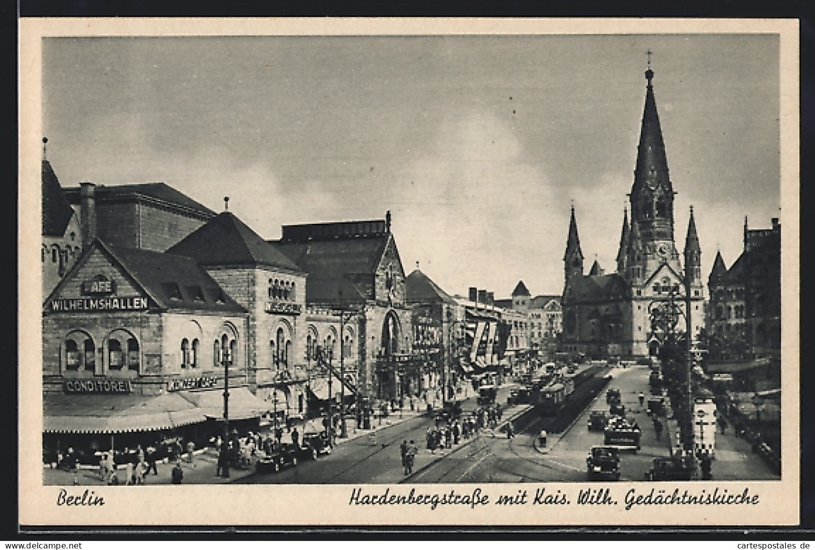 AK Berlin-Charlottenburg, Hardenbergstrasse Mit Kaiser Wilhelm Gedächtniskirche Und Konzert-Cafe  - Charlottenburg