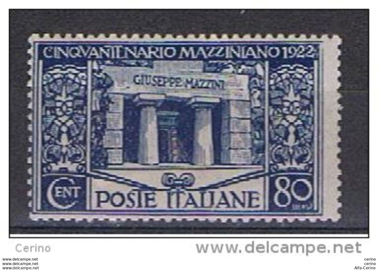 REGNO:  1922  G. MAZZINI  -  80 C. AZZURRO  T.L. -  SASS. 130 - Mint/hinged